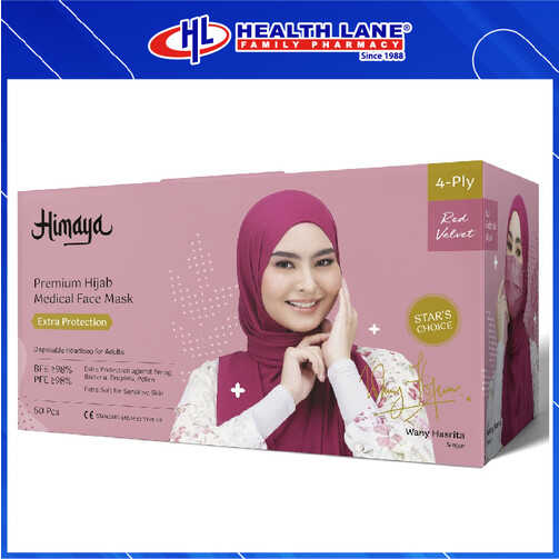 HIMAYA PREMIUM  FACE MASK 4 PLY 50'S (HIJAB)- RED VELVET HIMAYA PREMIUM  FACE MASK 4 PLY 50'S (HIJAB)- RED VELVET